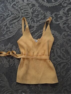 Zara Yellow Ribbed V-Neck Tank Top with Waist Tie